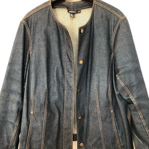 Plus Sz 20 DKNY collarless jean jacket